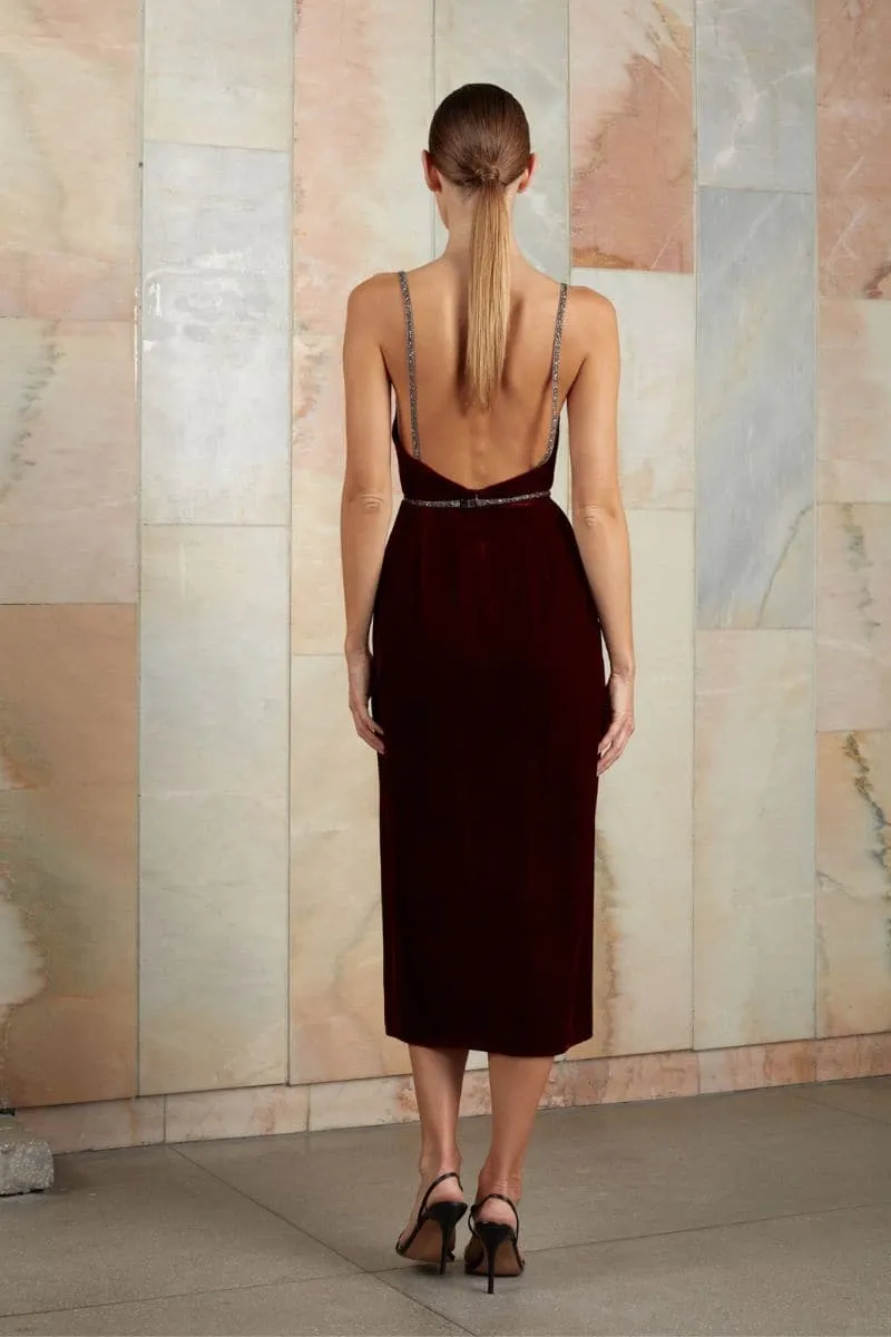 AMYA BURGUNDY MIDI DRESS