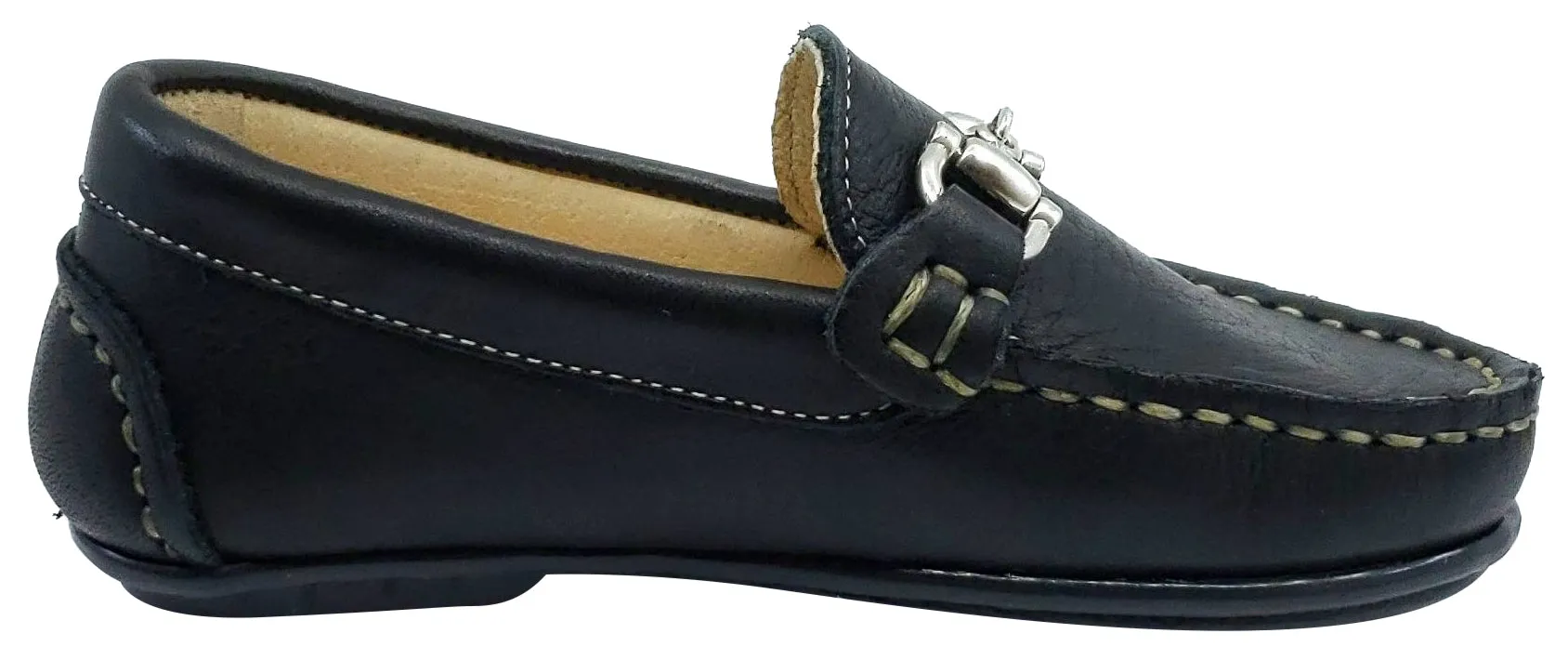 Andanines Boy's Chain Loafers, Black Leather and Black Outsole