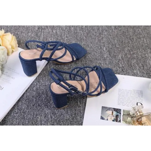 Ankle Strap Adjustable Buckle Chunky Heels Sandals.