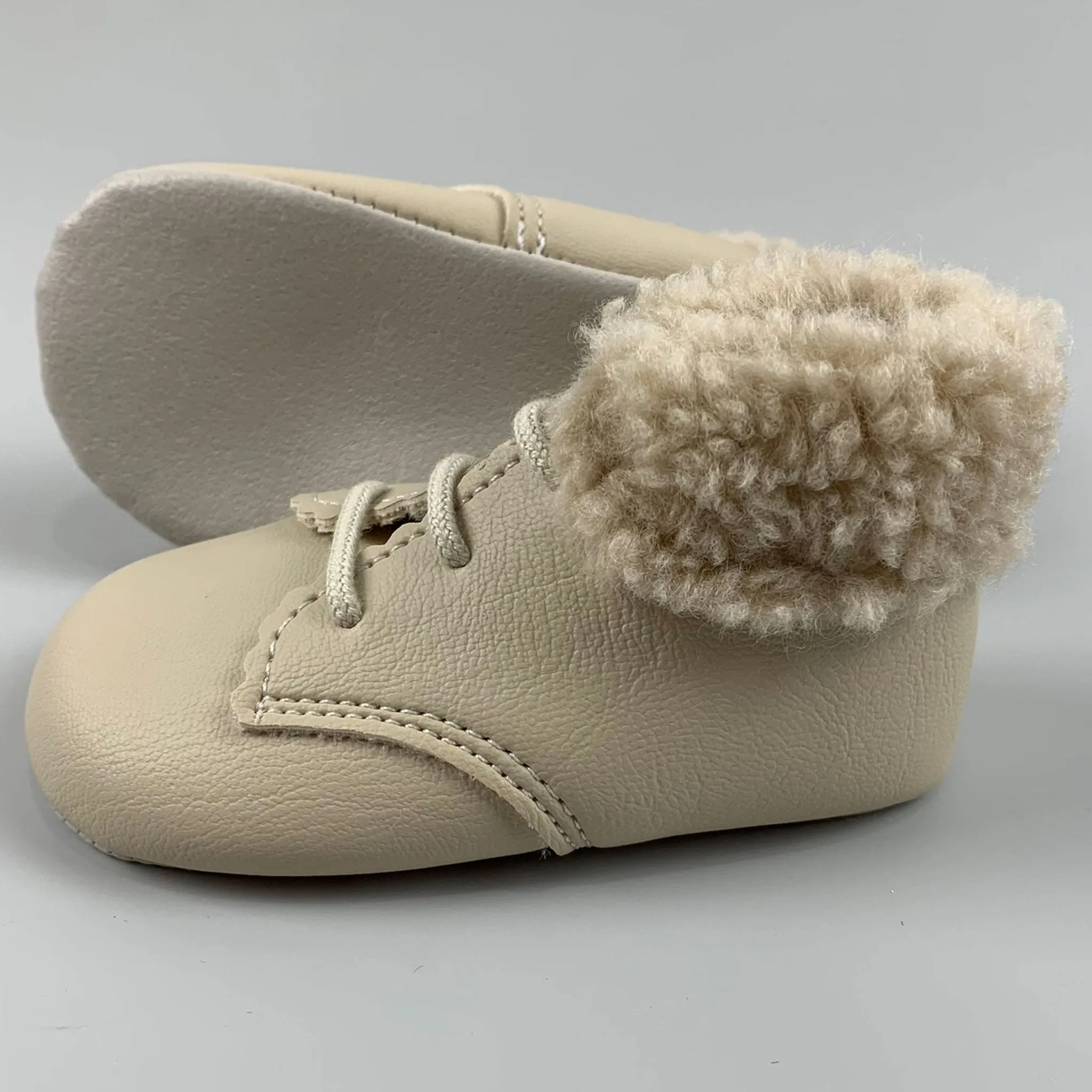 Baby Girl Boots / Shoes with Faux Fur Trim - Beige