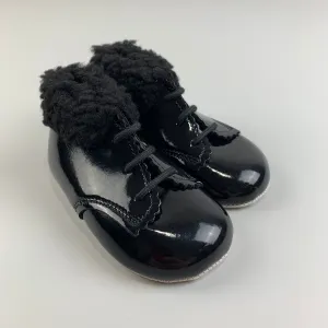 Baby Girl Boots / Shoes with Faux Fur Trim - Patent Black