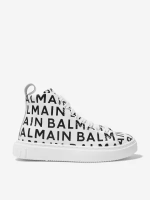 Balmain Kids Leather Logo High Top Trainers