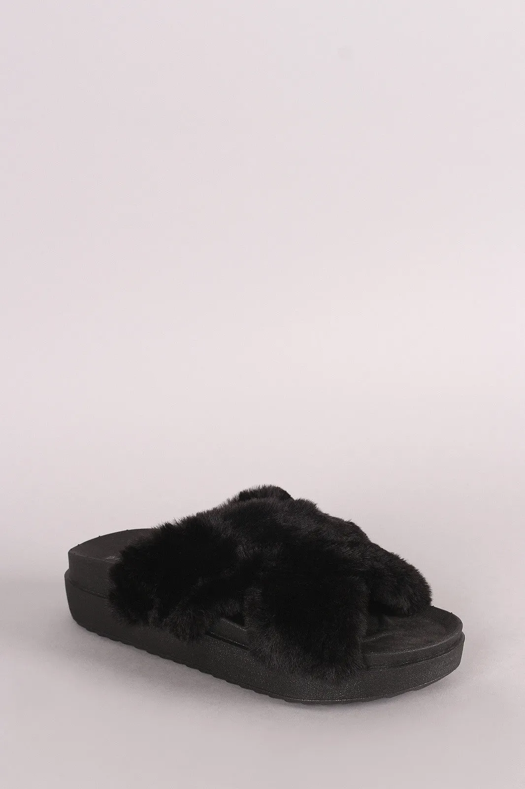 Bamboo Crisscross Faux Fur Slide Sandal