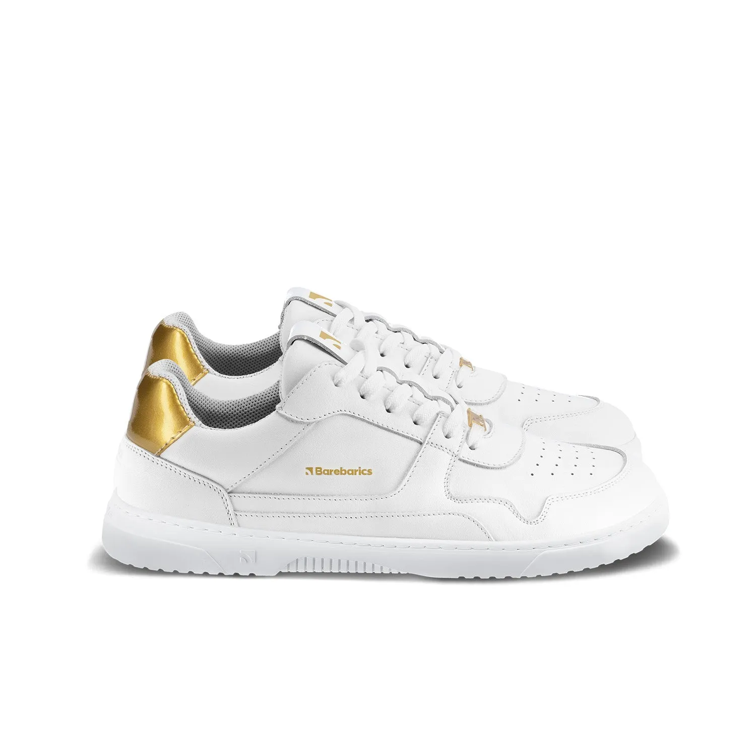 Barefoot Sneakers Barebarics Zing - White & Gold - Leather CLEARANCE