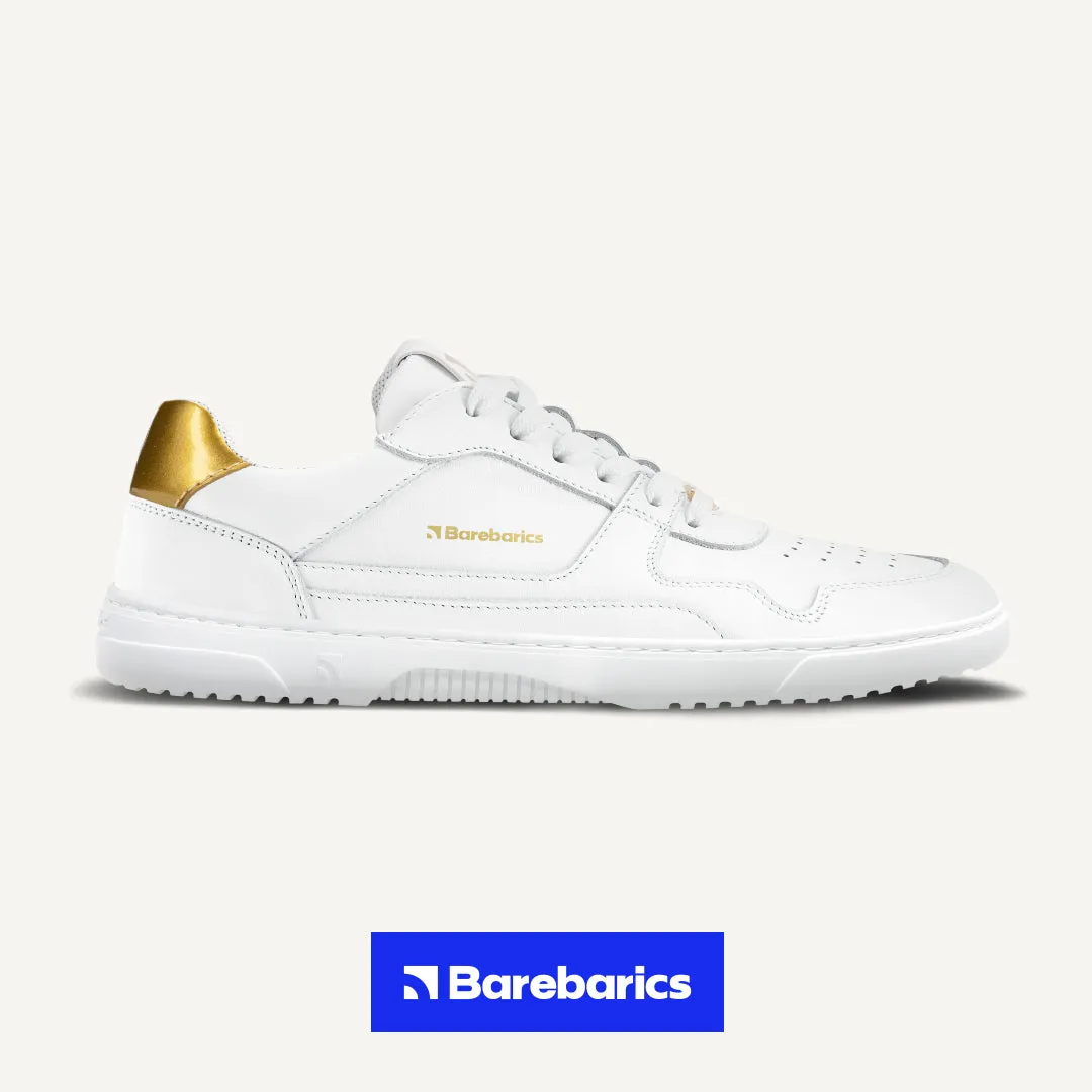 Barefoot Sneakers Barebarics Zing - White & Gold - Leather CLEARANCE