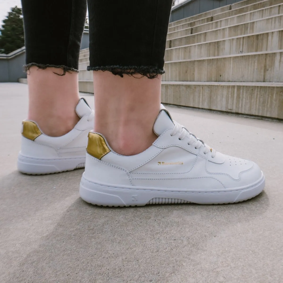 Barefoot Sneakers Barebarics Zing - White & Gold - Leather CLEARANCE