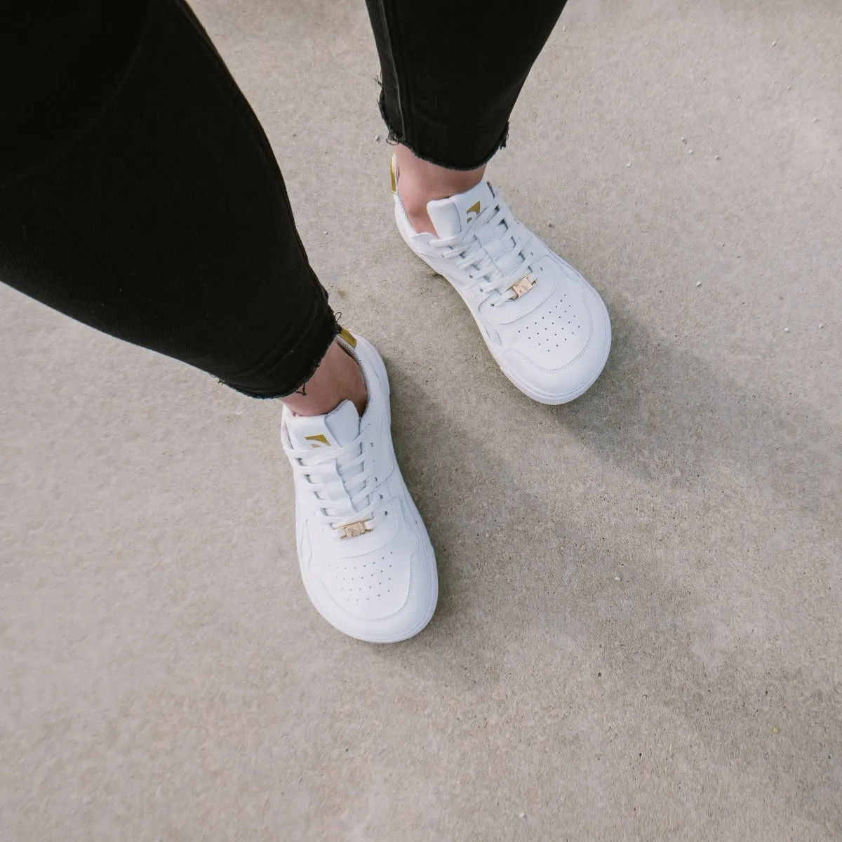 Barefoot Sneakers Barebarics Zing - White & Gold - Leather CLEARANCE