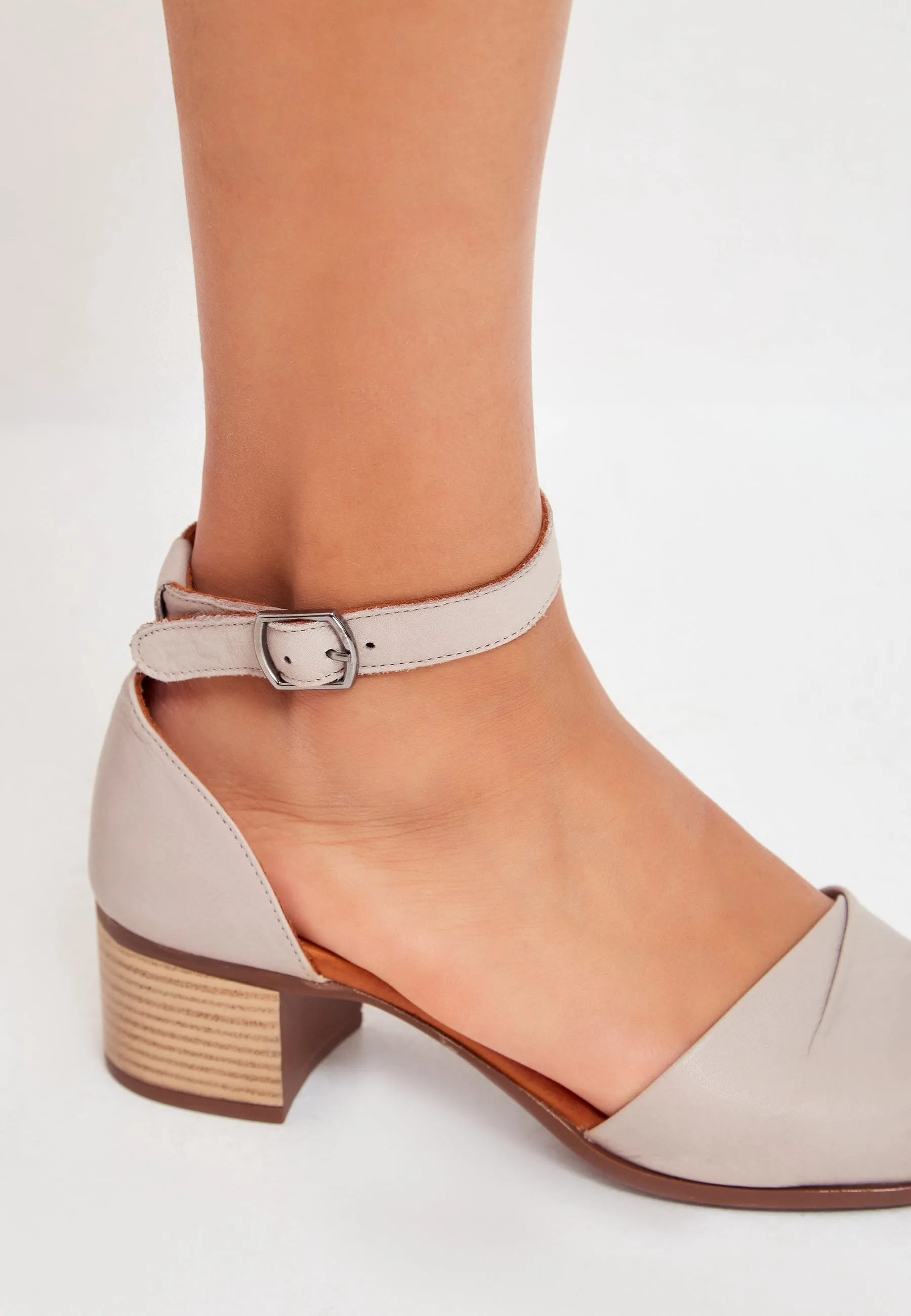 Block Heeled Sandals - Beige