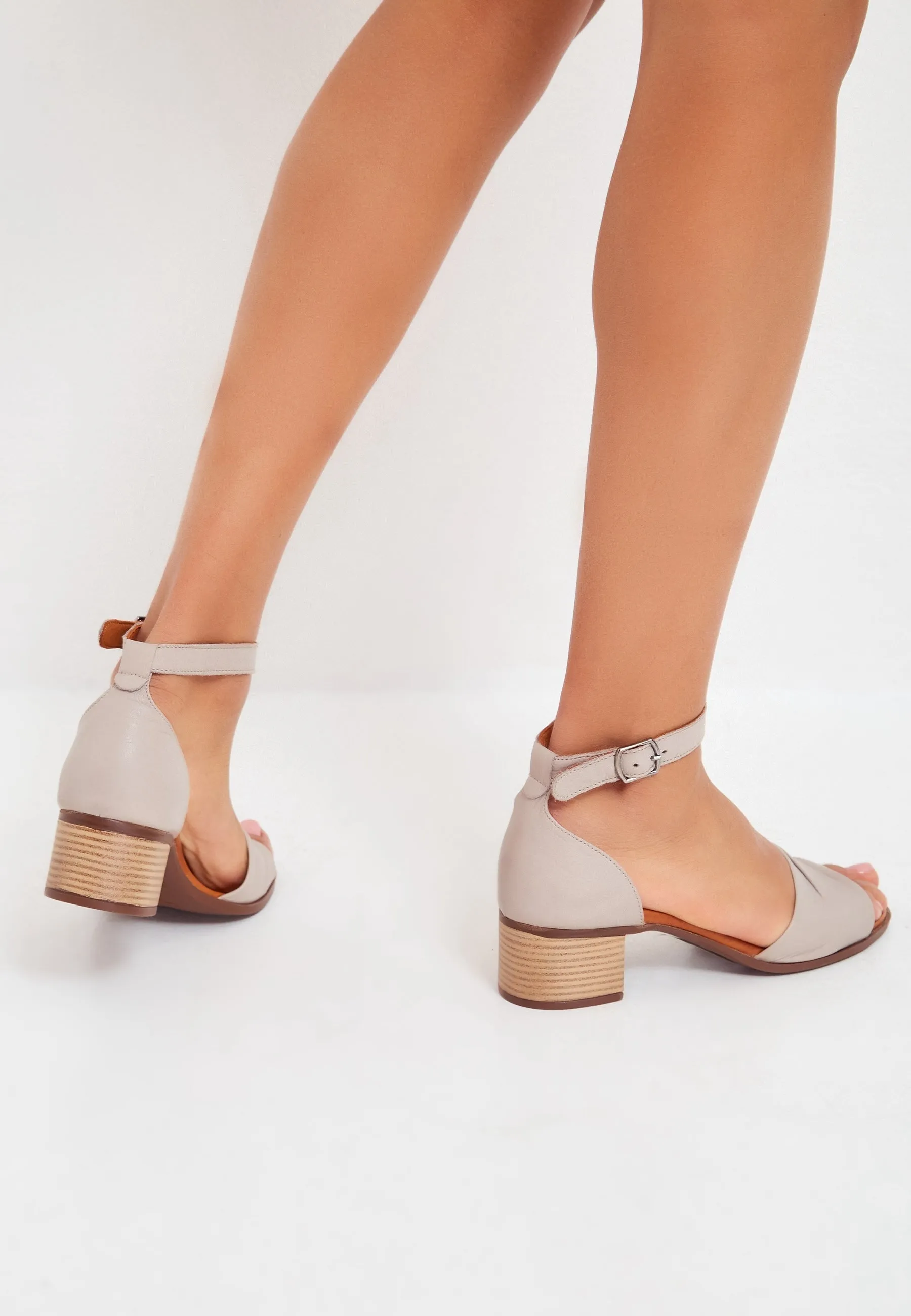 Block Heeled Sandals - Beige