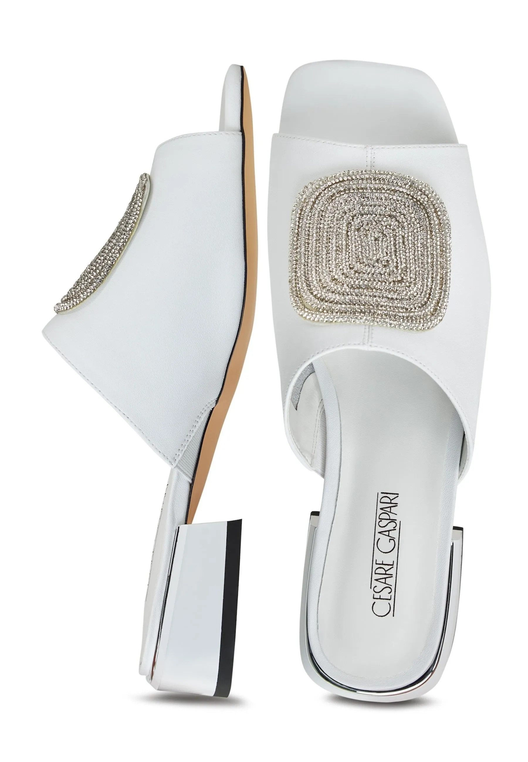 Block Heeled Slippers Beatriz -White