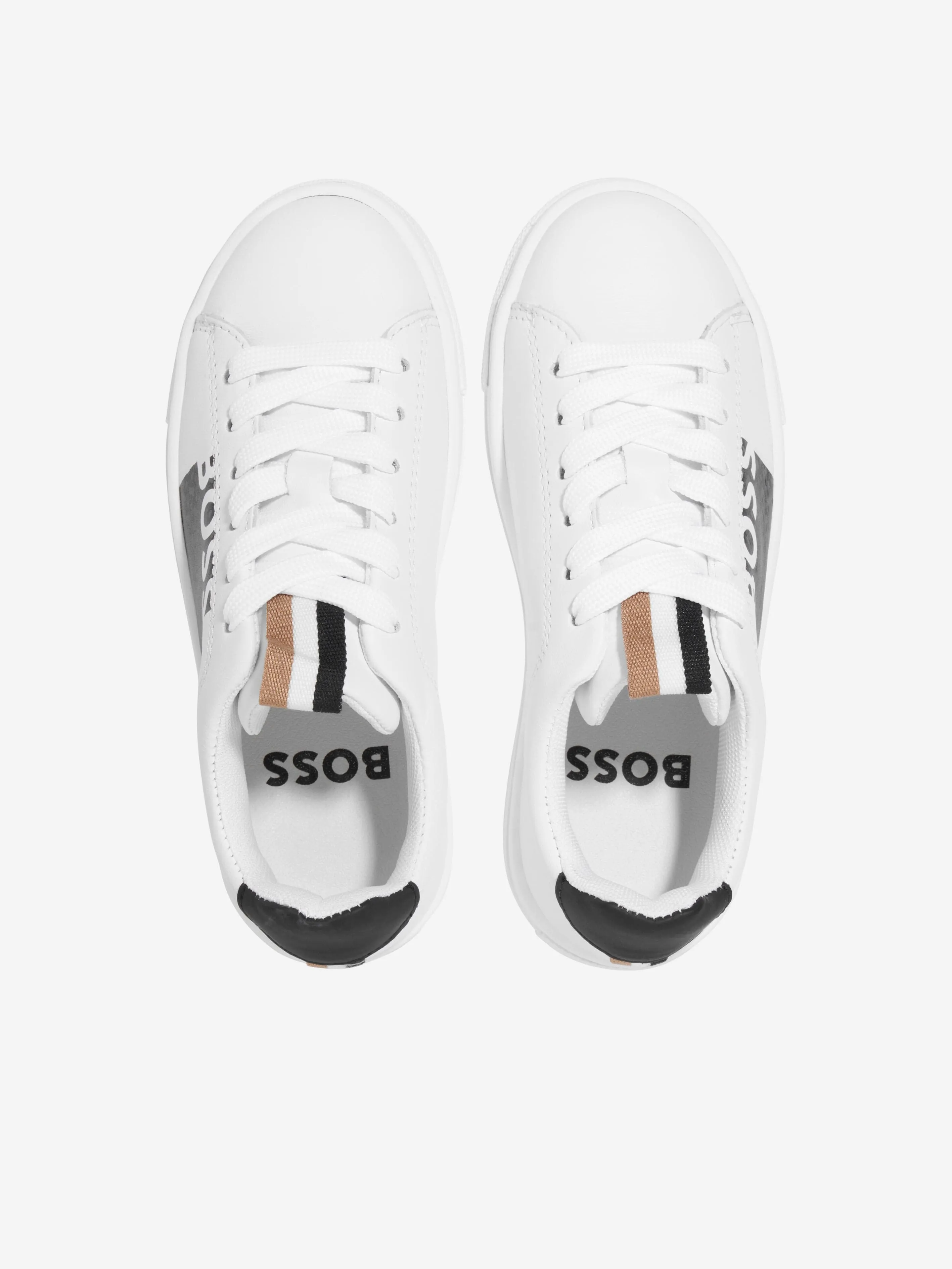 BOSS Boys Leather Monogram Trainers in White