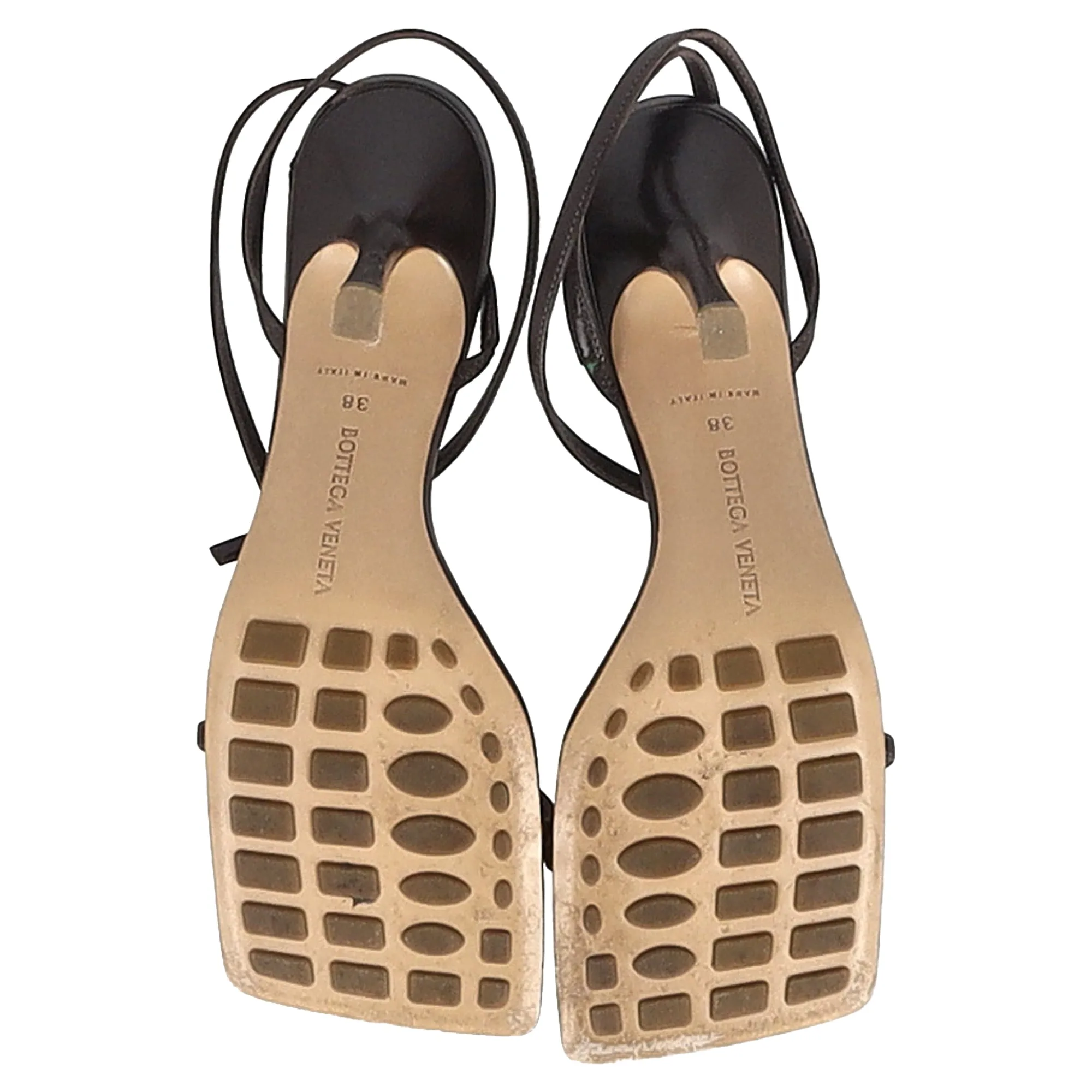 Bottega Veneta Stretch Studded Strappy Sandal Heels in Brown Lambskin Leather