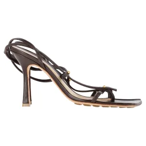 Bottega Veneta Stretch Studded Strappy Sandal Heels in Brown Lambskin Leather