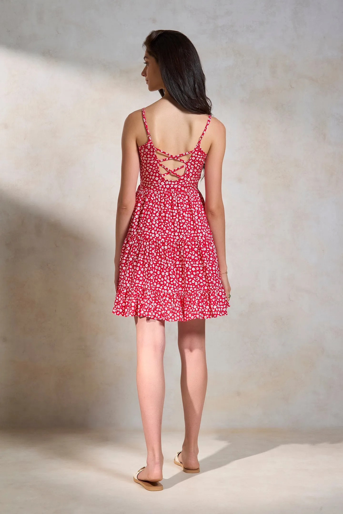 Eni|Floral Lace-Up Dress