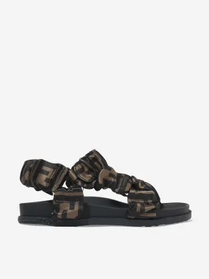 Fendi Kids FF Logo Sandals in Brown