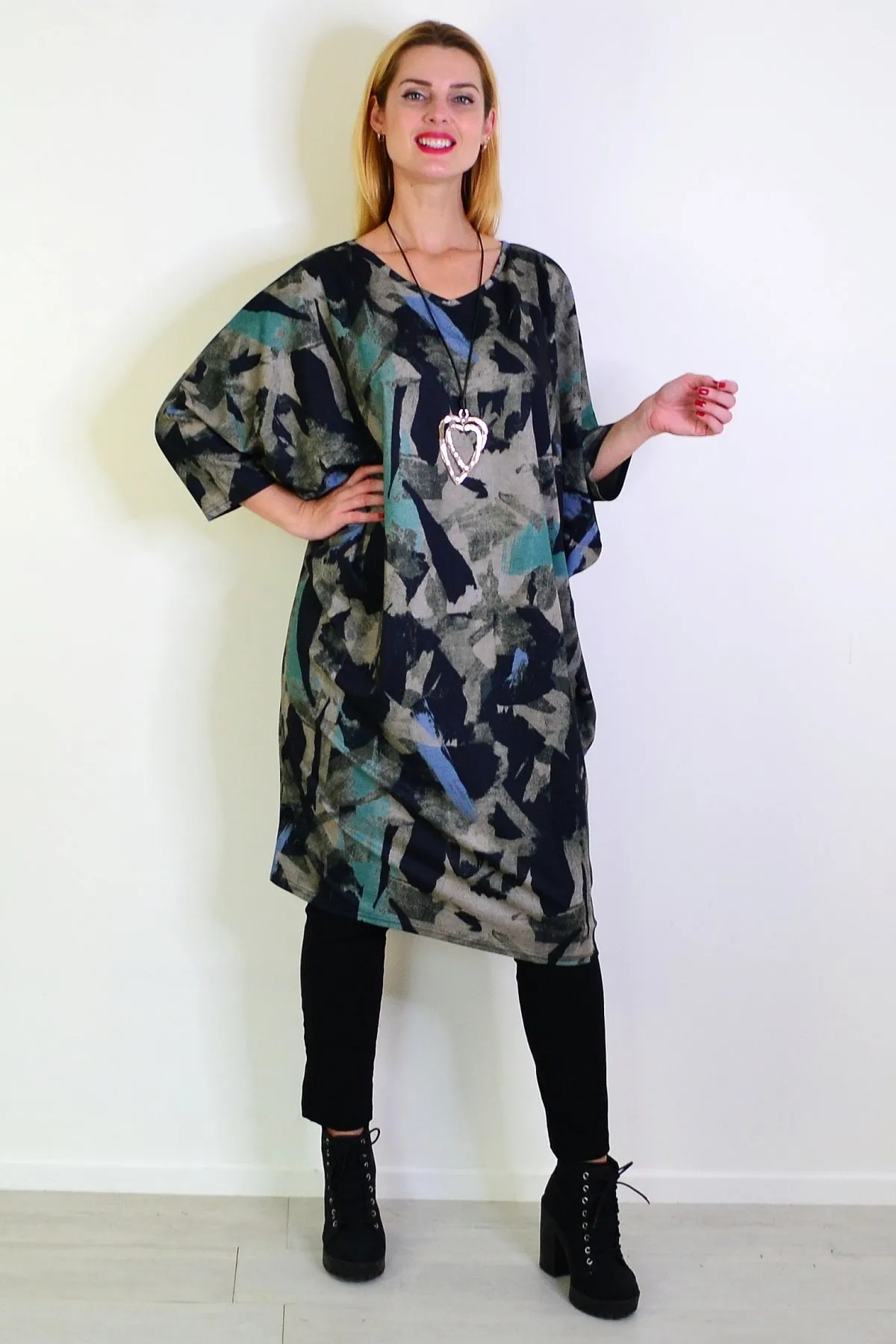 Free Size Green Relaxed Tunic Dress