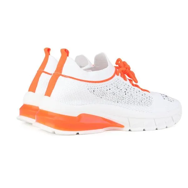 GIRLS KNITTED TRAINERS - WHITE WITH ORANGE SHOELACE