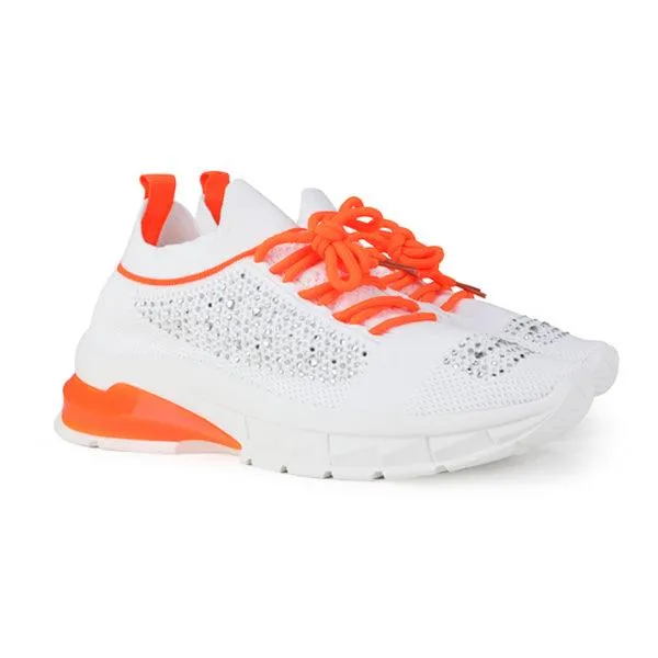 GIRLS KNITTED TRAINERS - WHITE WITH ORANGE SHOELACE