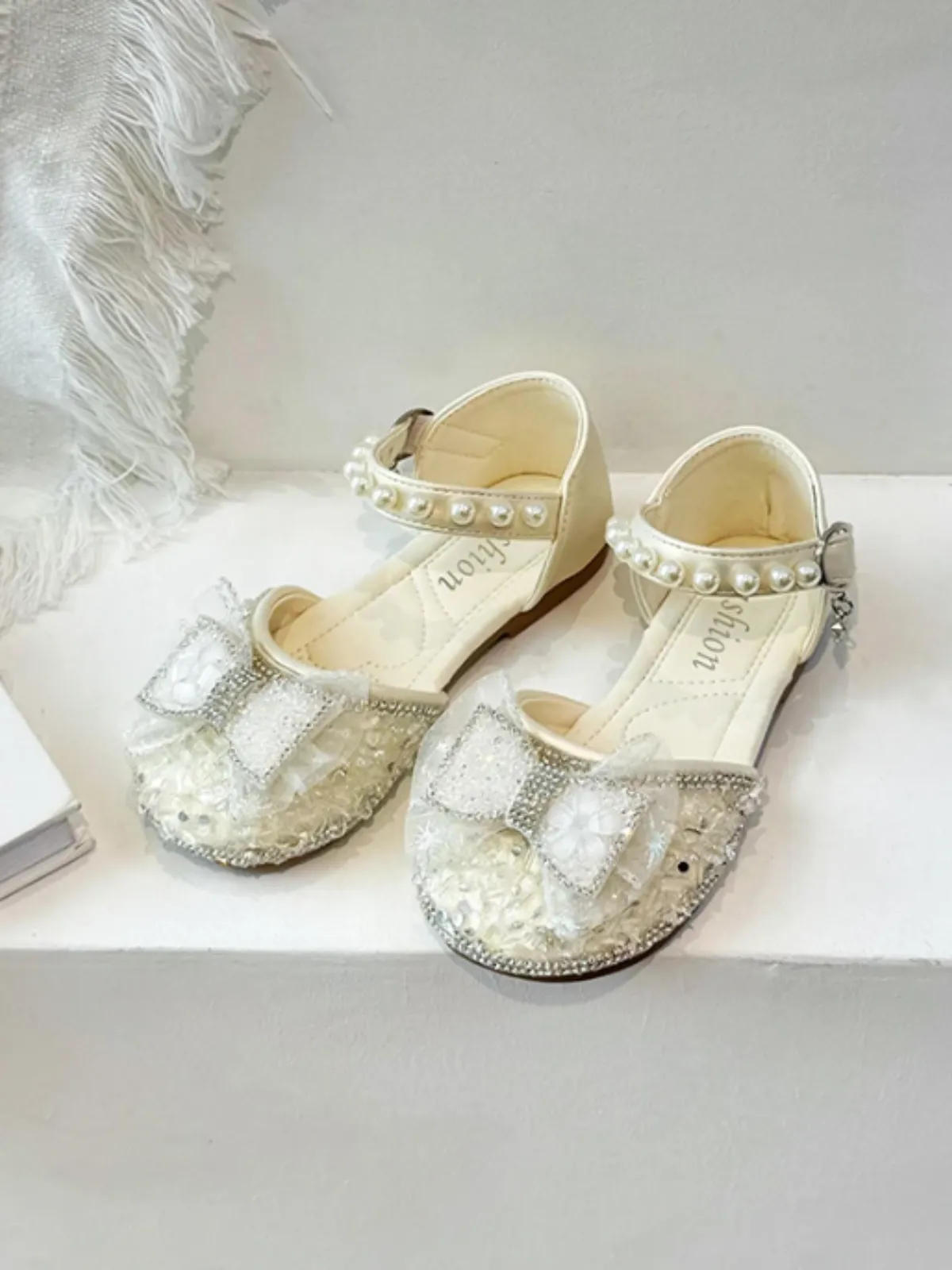 Girls Sparkling Pearl-Embellished Dress Shoes by Liv and Mia