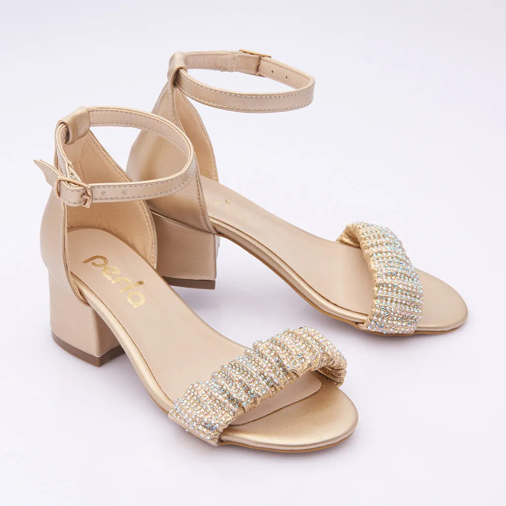 Gold Scrunch Rhinestone Heels