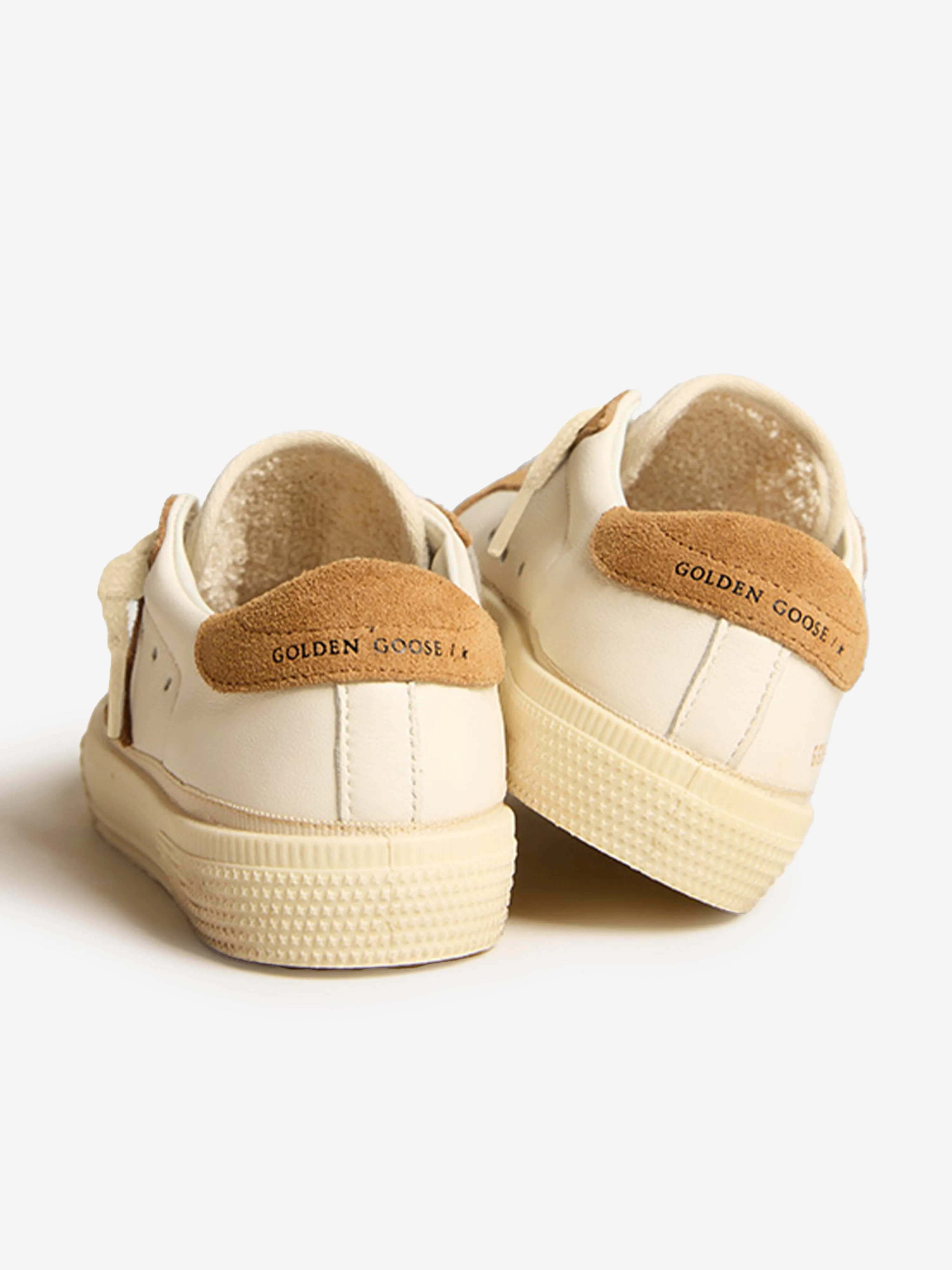 Golden Goose Kids May Suede Toe And Heel Trainers in Cream