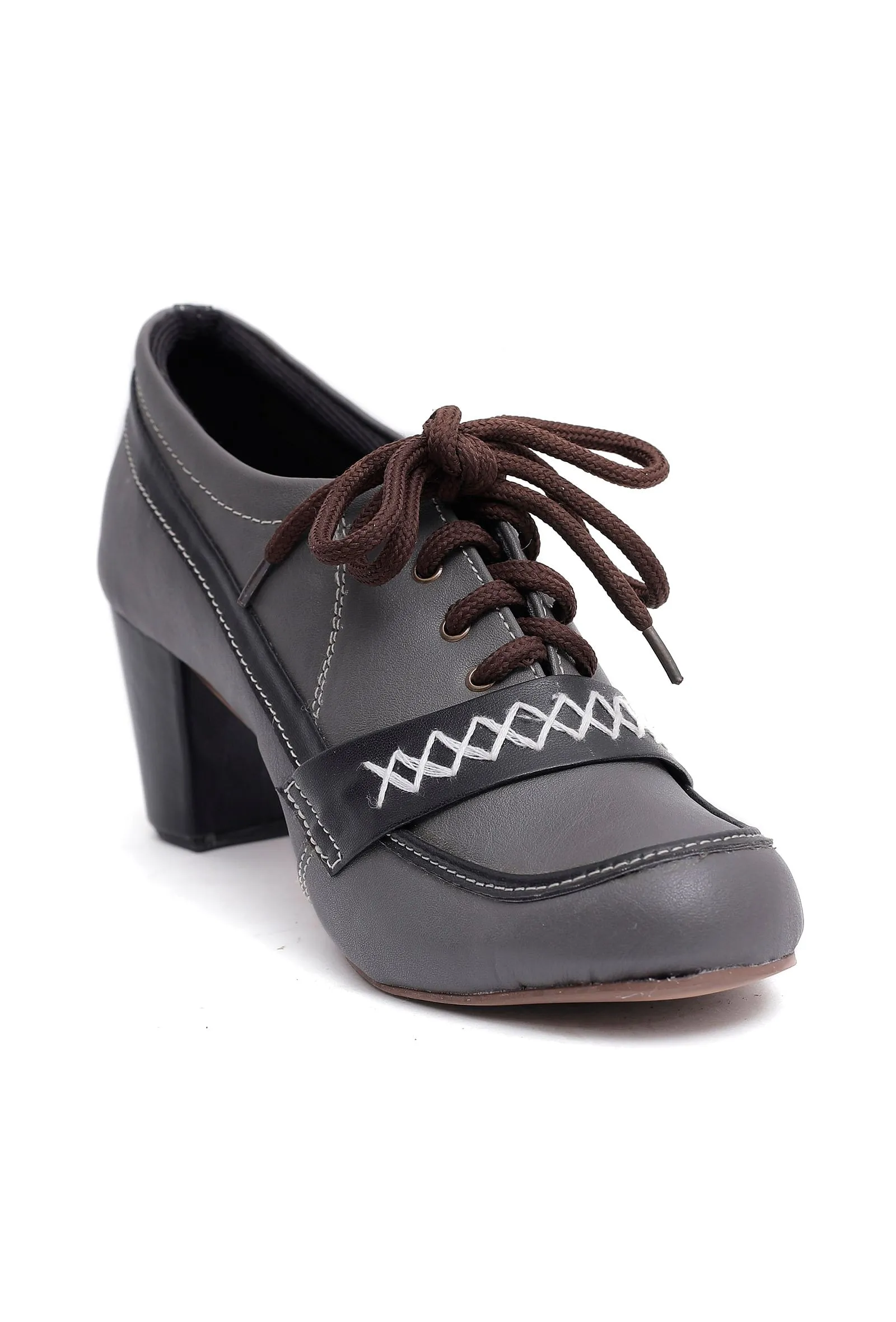 Grey Cruelty Free Hand Work Oxford Heel Boots