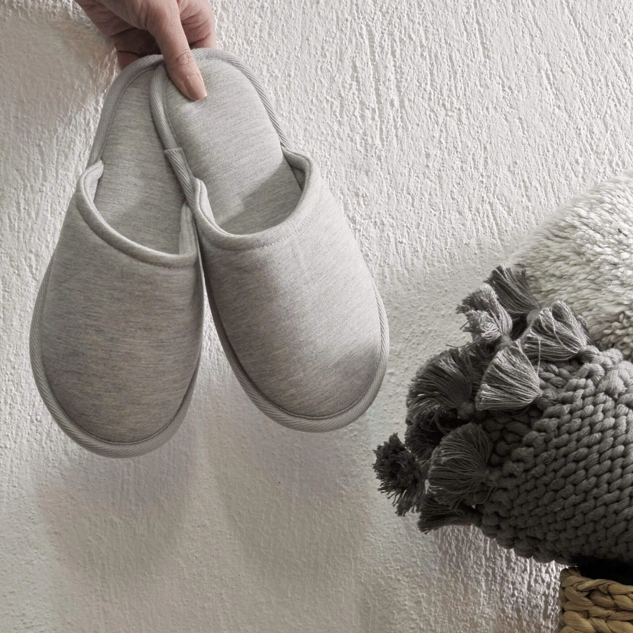 Grey Relaxed Knitted Slippers