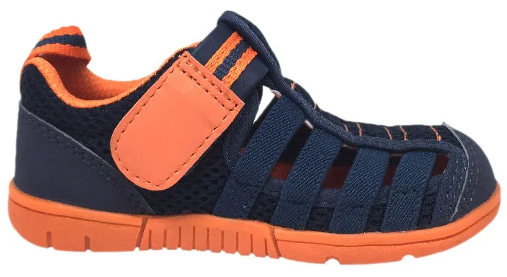 IFME Boy's & Girl's Playa Navy Cobalt and Orange Venice Elastic Lace Mesh Hook and Loop Fisherman Style Sandal