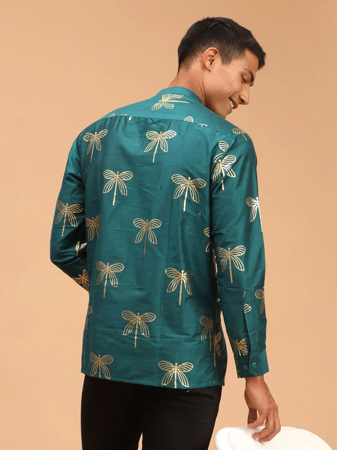 Jashvi Men's Green Foil Print Shirt