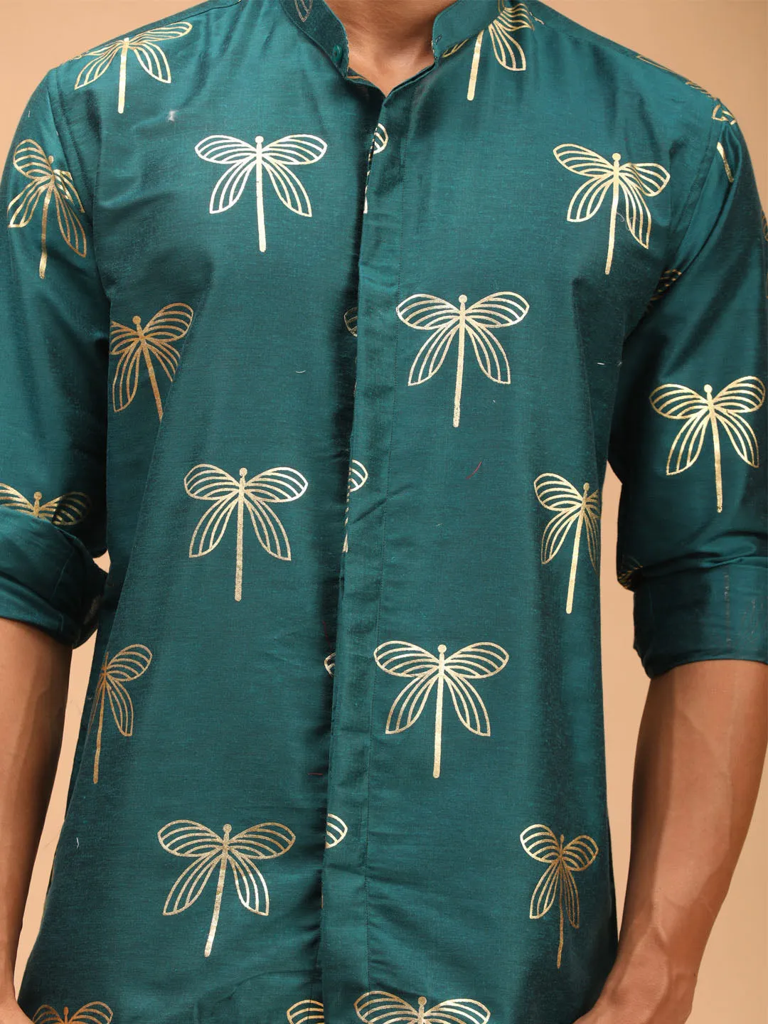 Jashvi Men's Green Foil Print Shirt