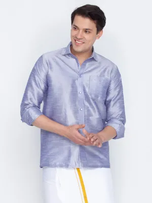 Jashvi Men's Light Blue Silk Blend Ethnic Shirt