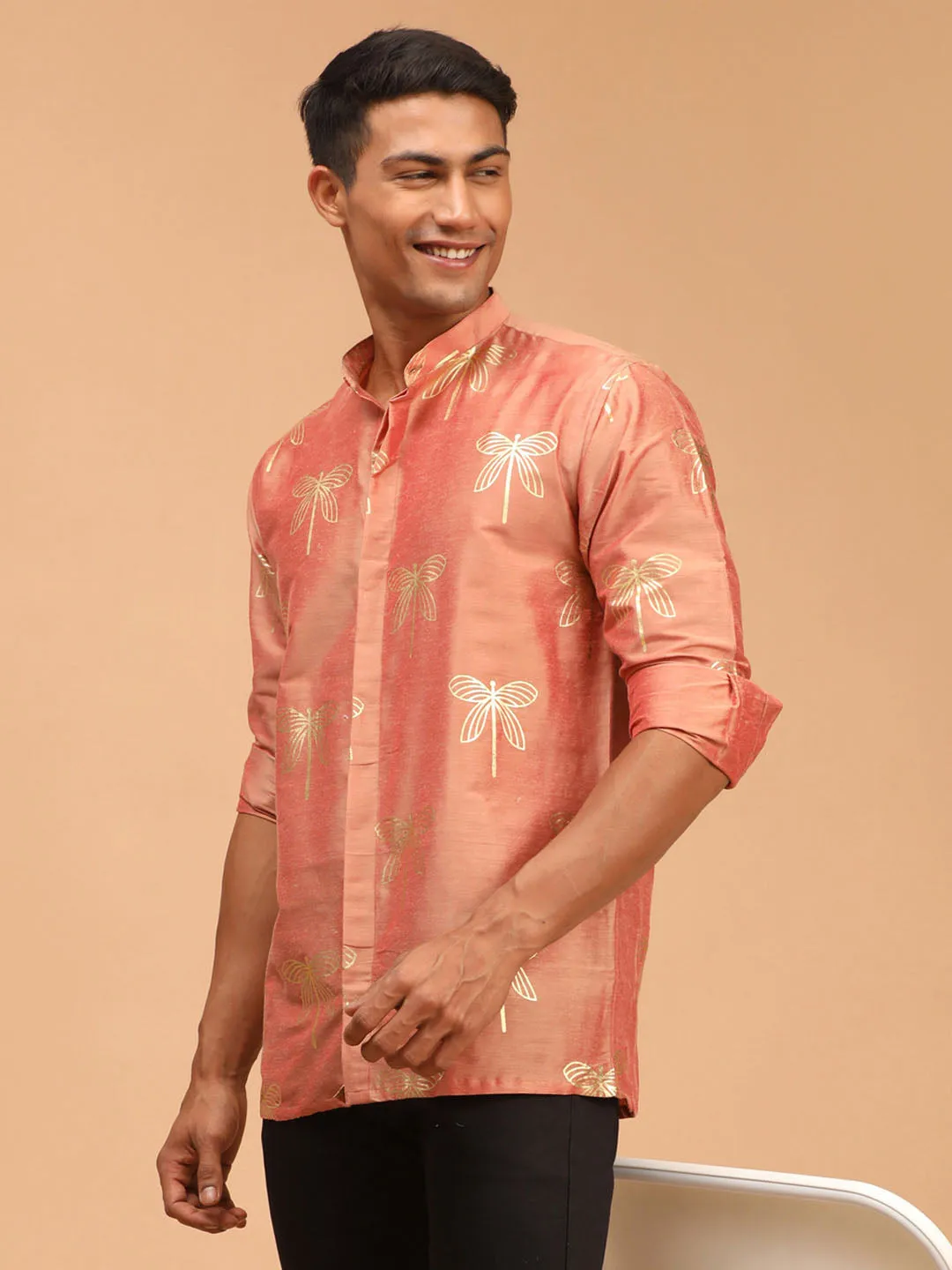 Jashvi Men's Pink Foil Print Shirt