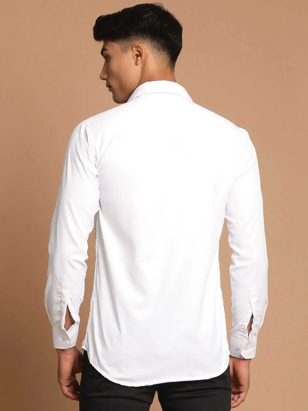 Jashvi Men's White Cotton Solid Shirt