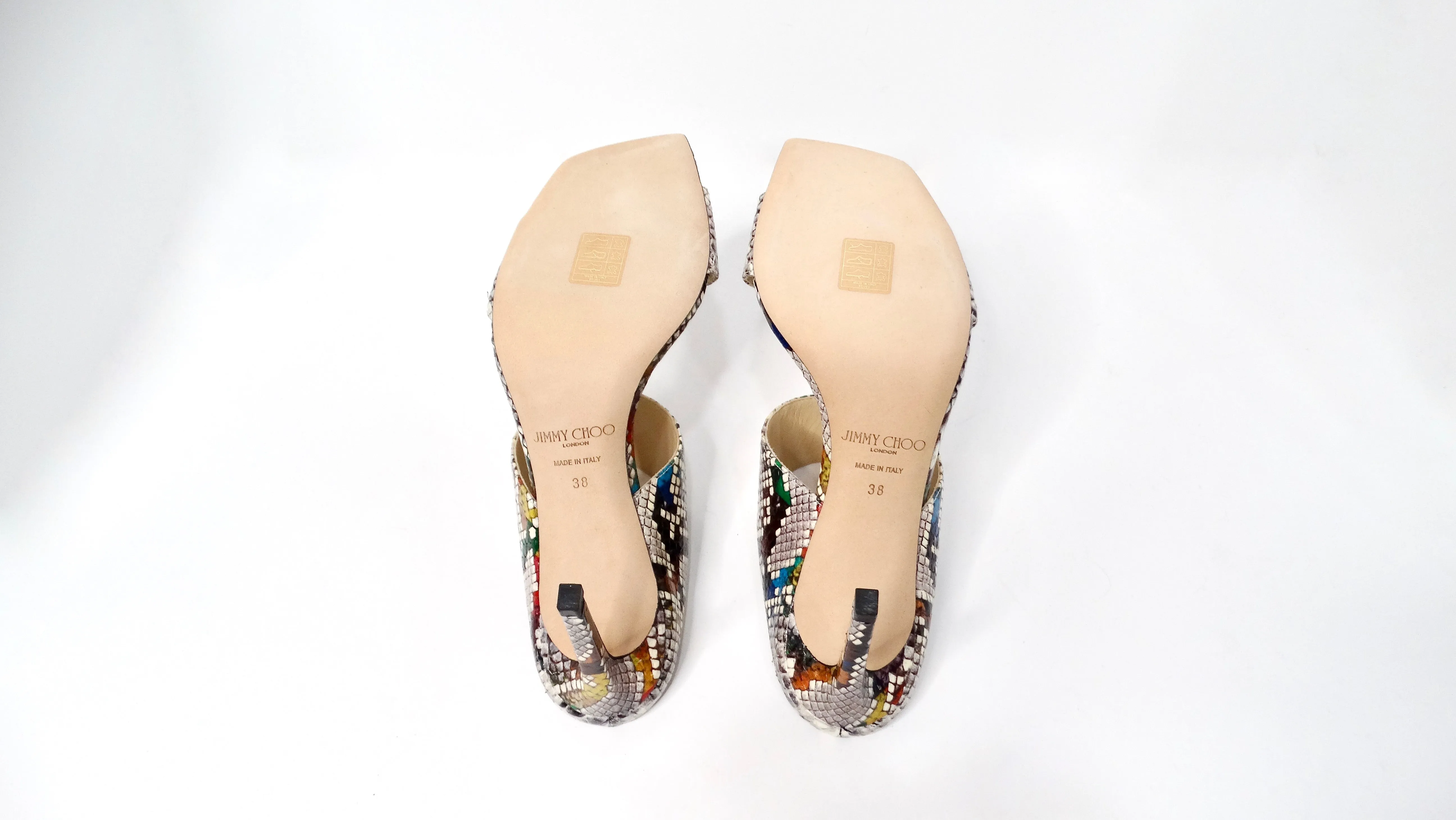 Jimmy Choo Hira Multicolor Snake Print Slide Heel Sandals