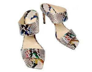 Jimmy Choo Hira Multicolor Snake Print Slide Heel Sandals