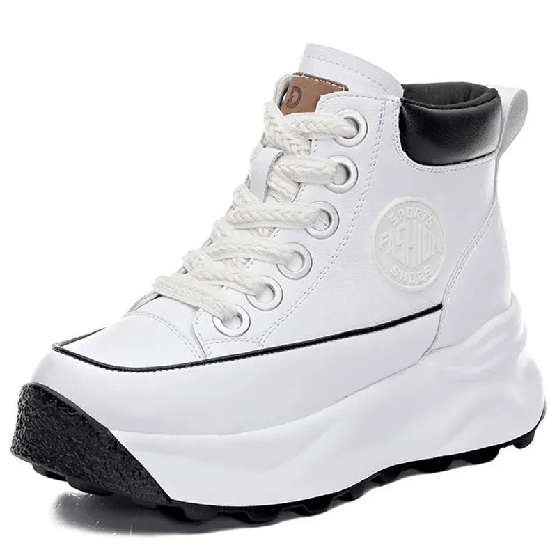 Joskaa 2024 New White Leather Platform Sneakers Women