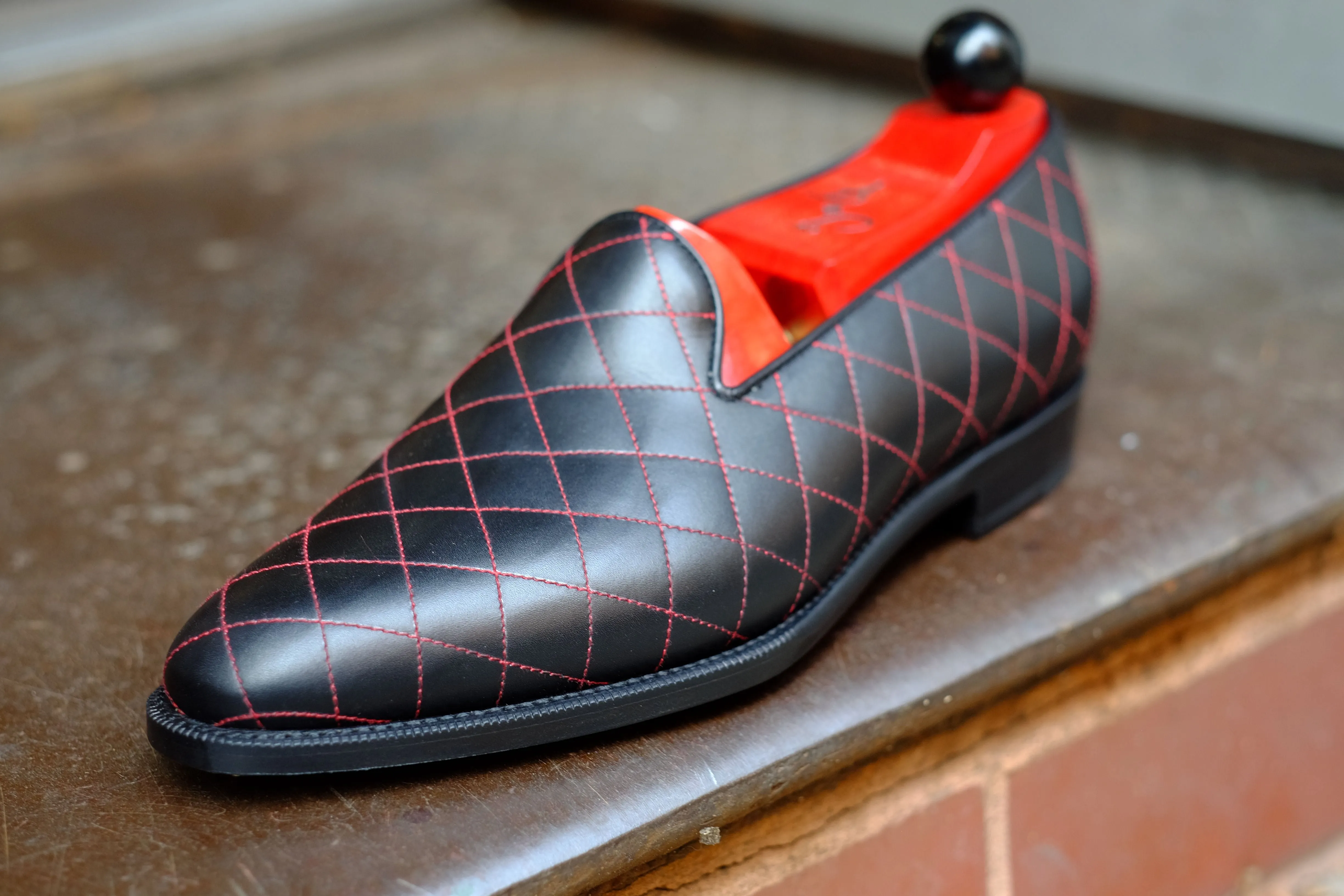 Laurelhurst II - MTO - Quilted Black Calf / Red Stitching - TMG Last - Single Leather Sole