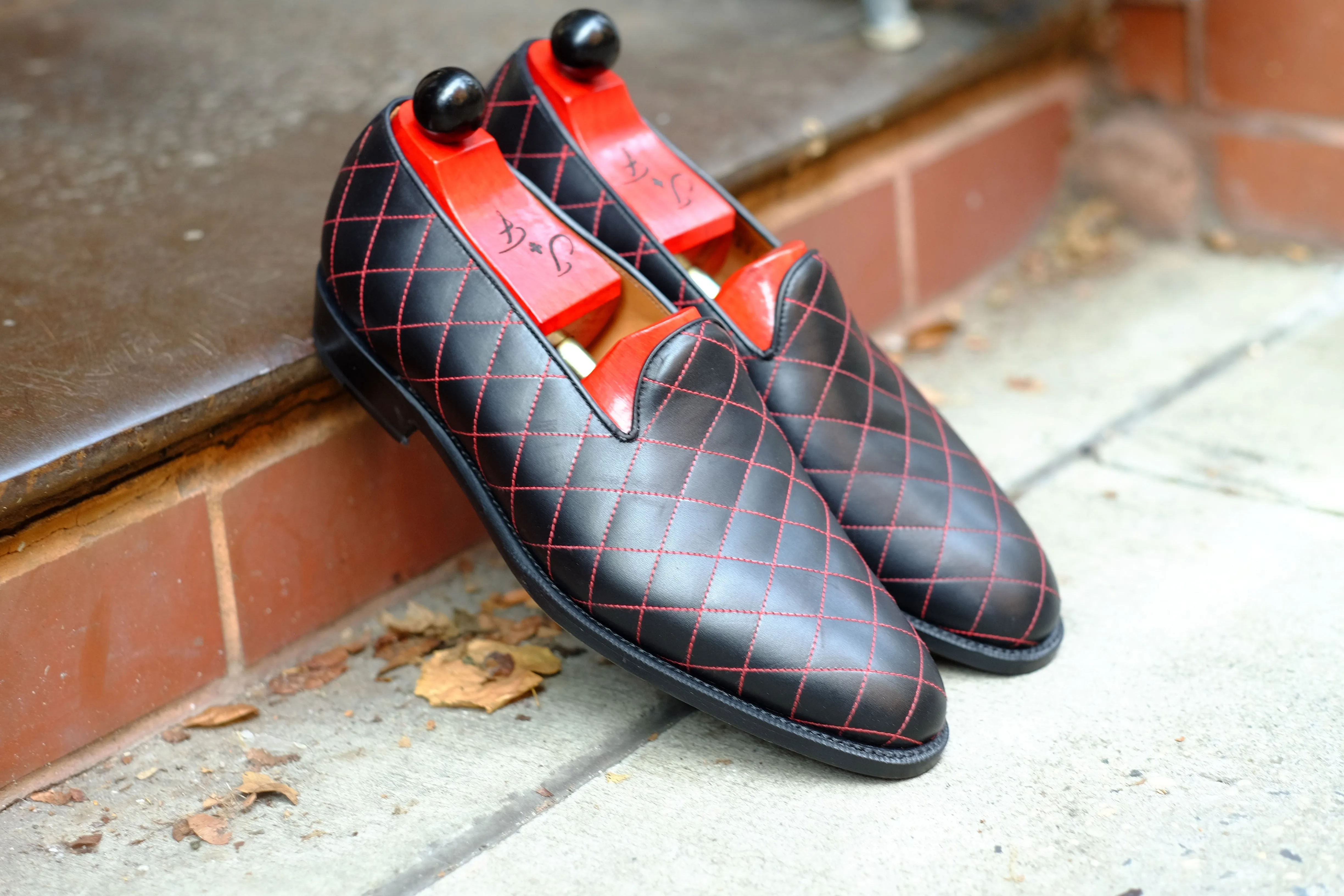 Laurelhurst II - MTO - Quilted Black Calf / Red Stitching - TMG Last - Single Leather Sole