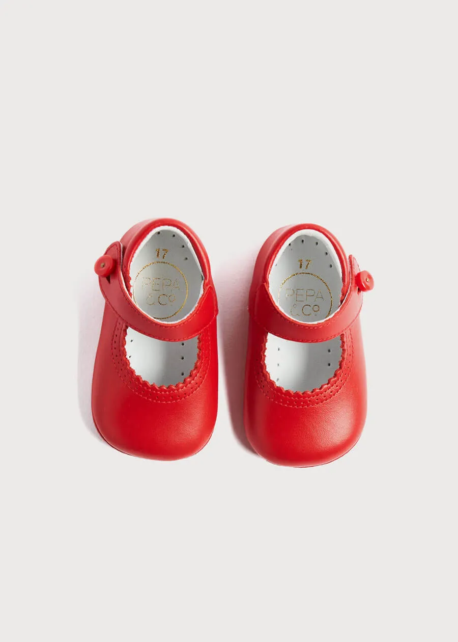 Leather Mary Jane Pram Shoes in Red (17-20EU)