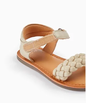 Leather Sandals for Baby Girls, Beige