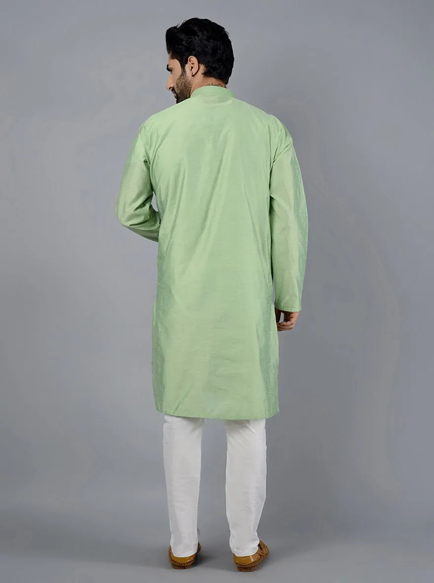 Light Leaf green Solid Cotton Blend Kurta for Men