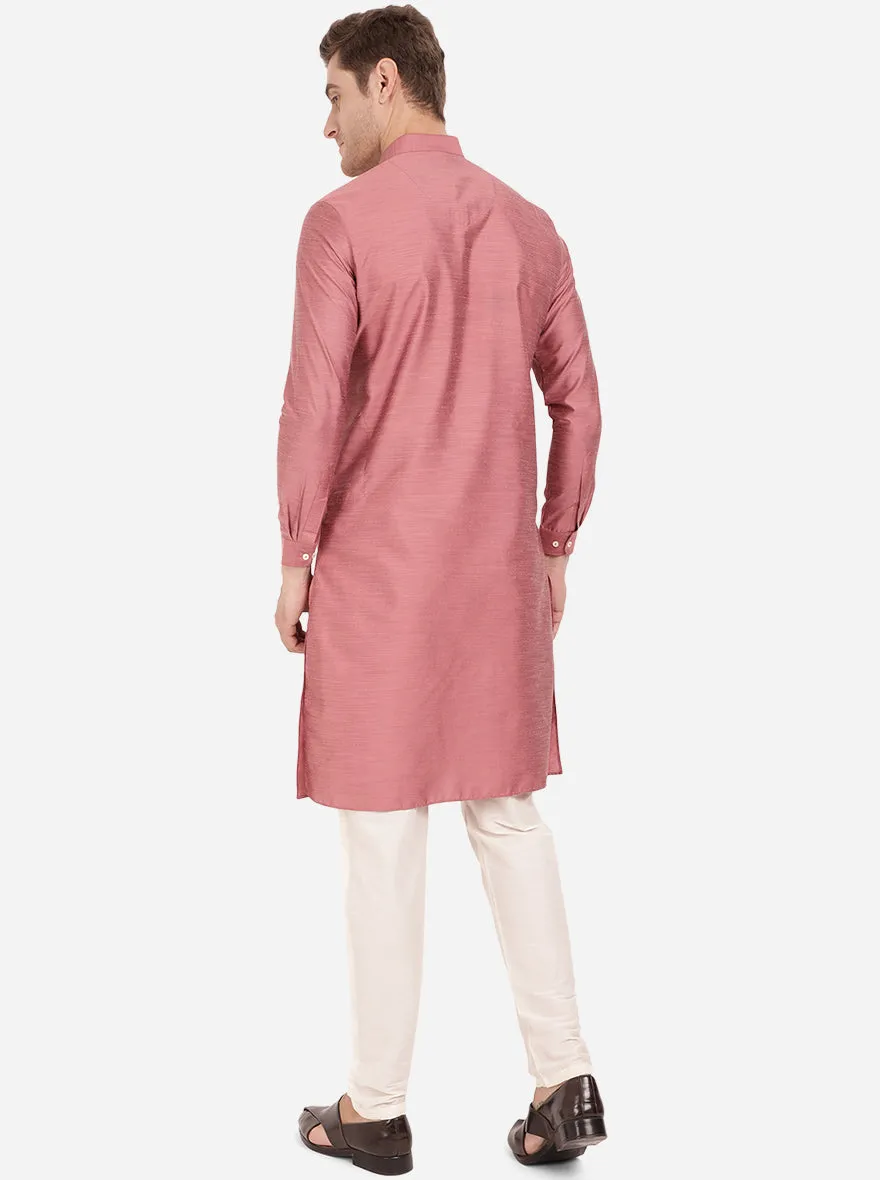 Lilac Pink Self Textured Regular Fit Modi Kurta | JadeBlue