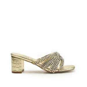 Luxurious Gold Beaded Block Heels | 503L-X