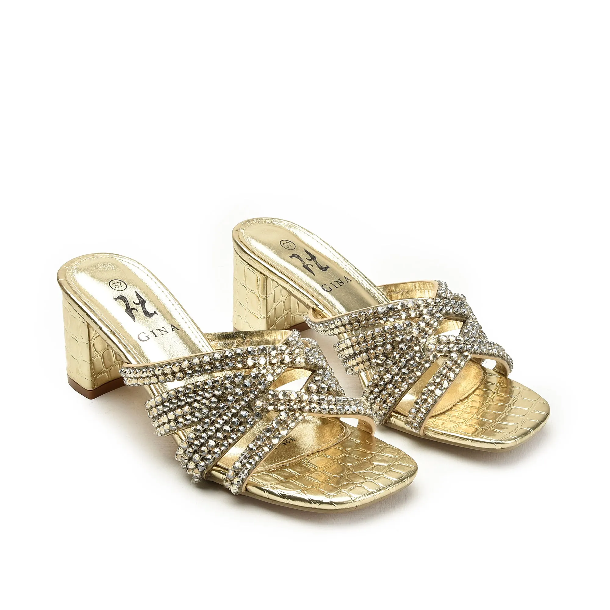 Luxurious Gold Beaded Block Heels | 503L-X