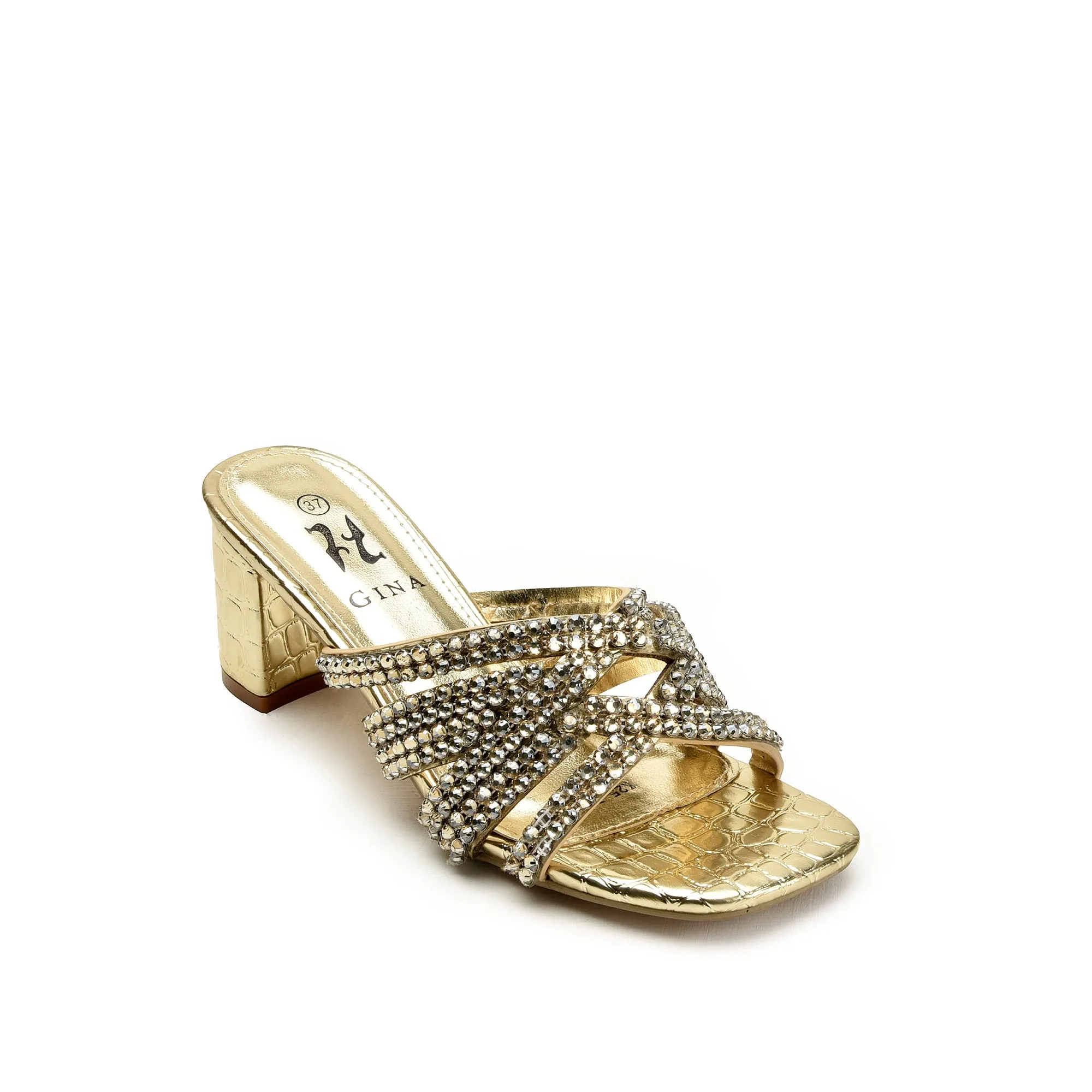 Luxurious Gold Beaded Block Heels | 503L-X