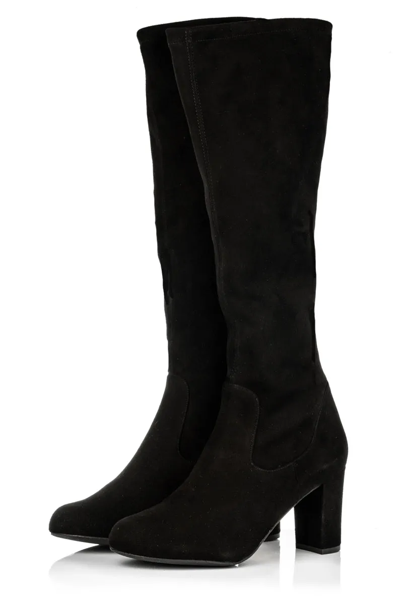 Lydia Extra-Wide Fit Knee High Boots - Black Suede