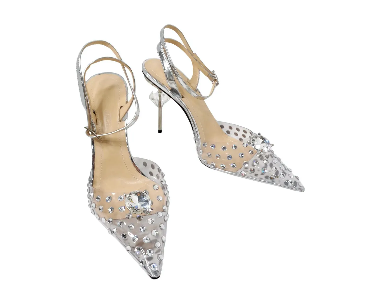 Mach & Mach Crystal Embellished Clear Stiletto Pumps