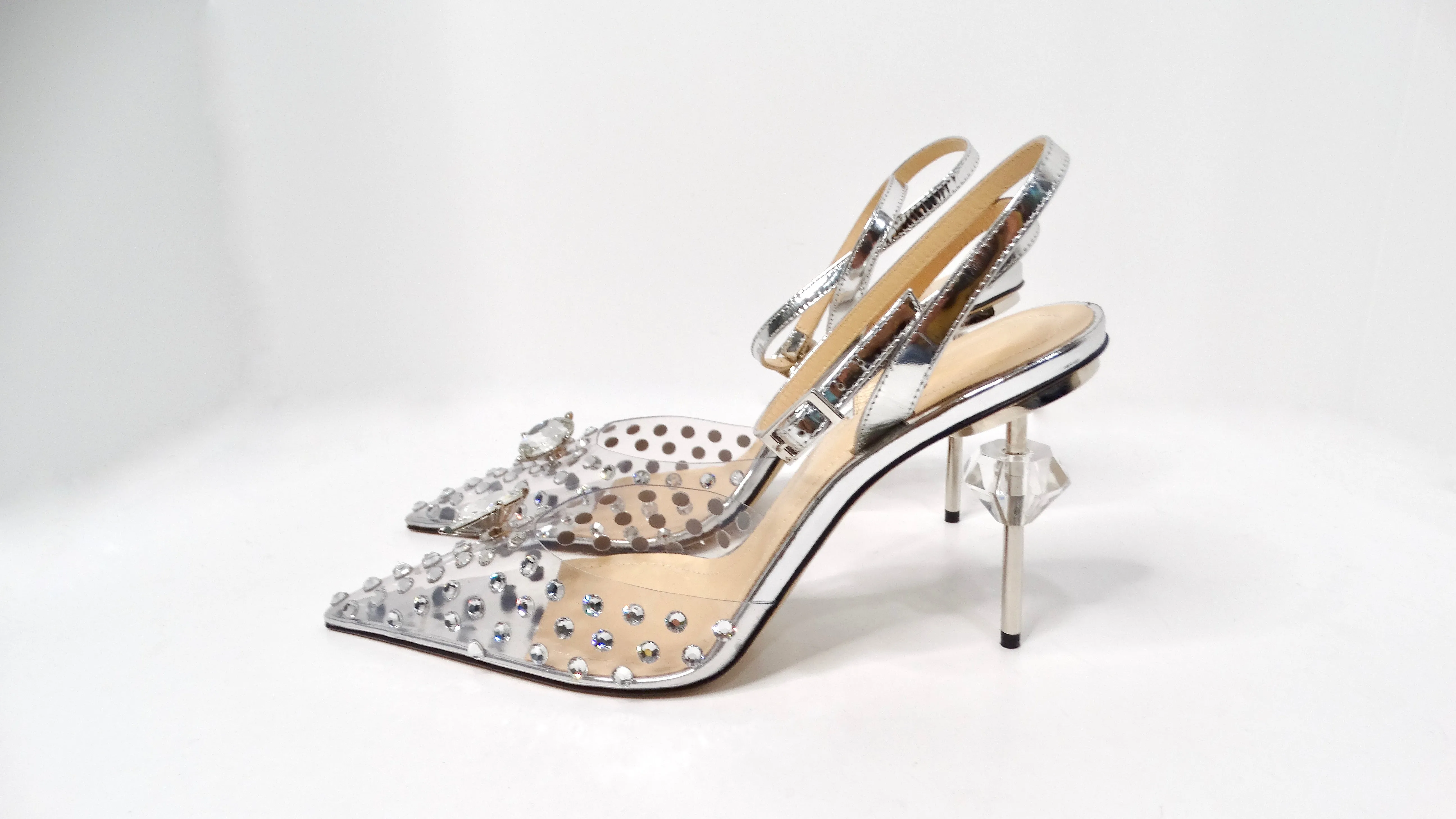 Mach & Mach Crystal Embellished Clear Stiletto Pumps