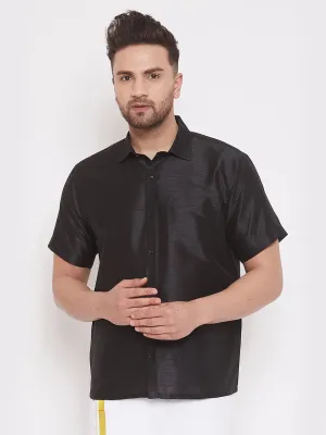 Men's Black Cotton Silk Blend Ethnic Shirt - Vastramay