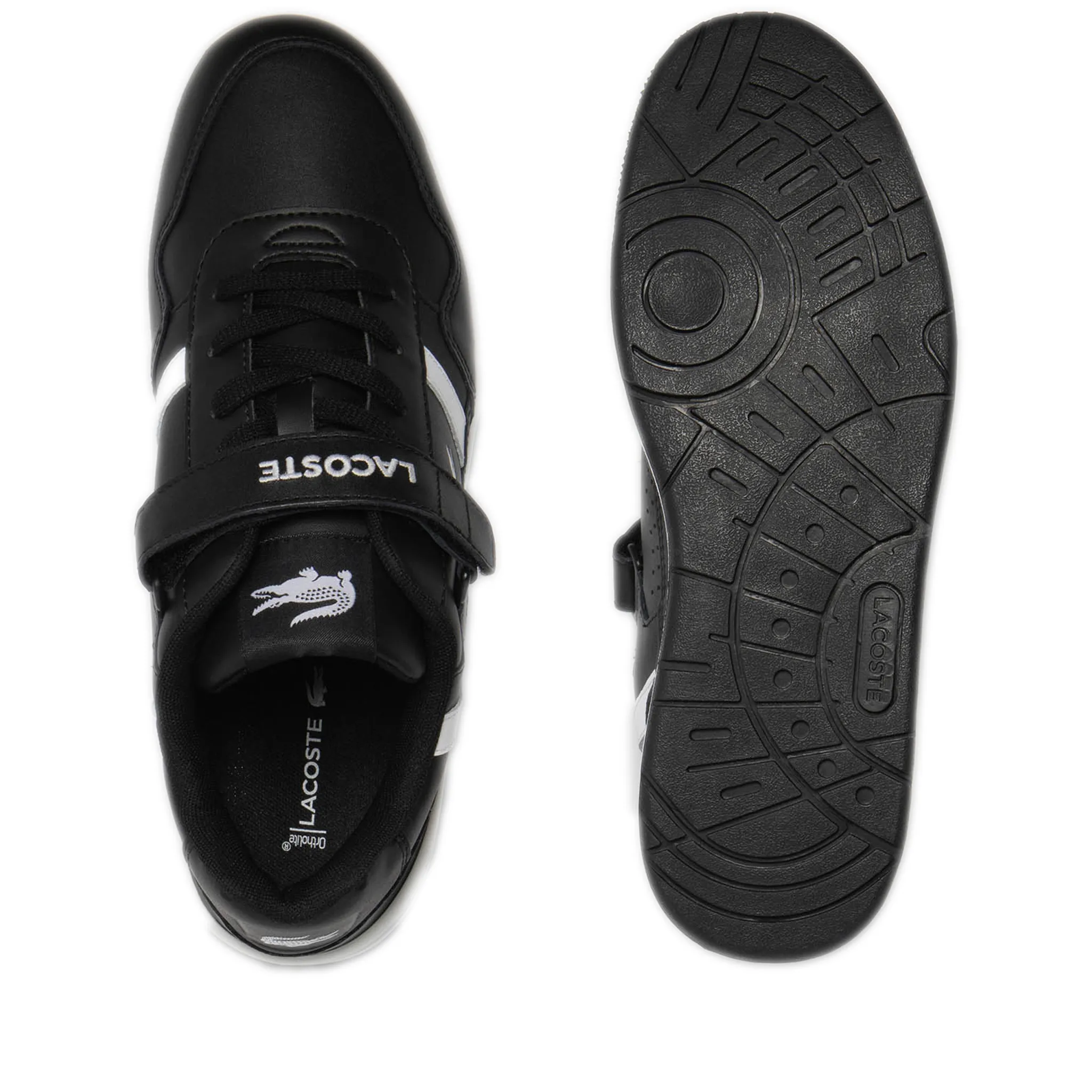 Men's Lacoste T-Clip Velcro Leather Sneakers - Black/ White